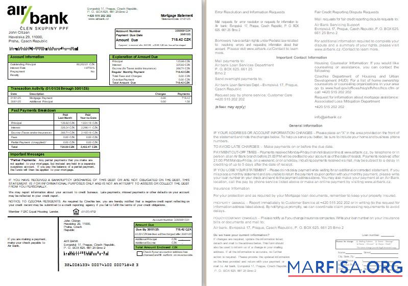 Downloadable Czechia Air bank mortgage statement, 2 pages, 1 2 scr template